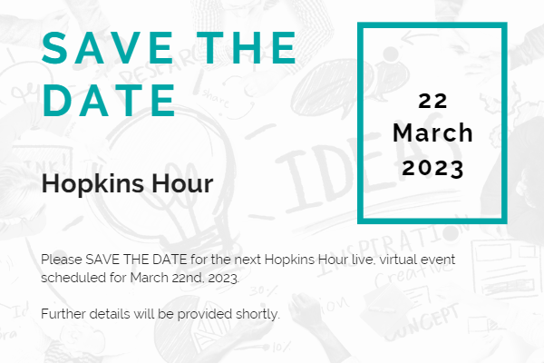 Save the Date flyer for the upcoming Hopkins Hour
