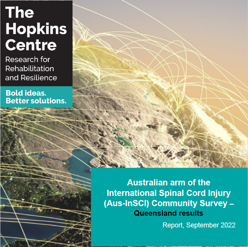 Front cover of the "Australian arm of the International Spinal Cord Injury (Aus-InSCI) Community Survey – Queensland results" Report