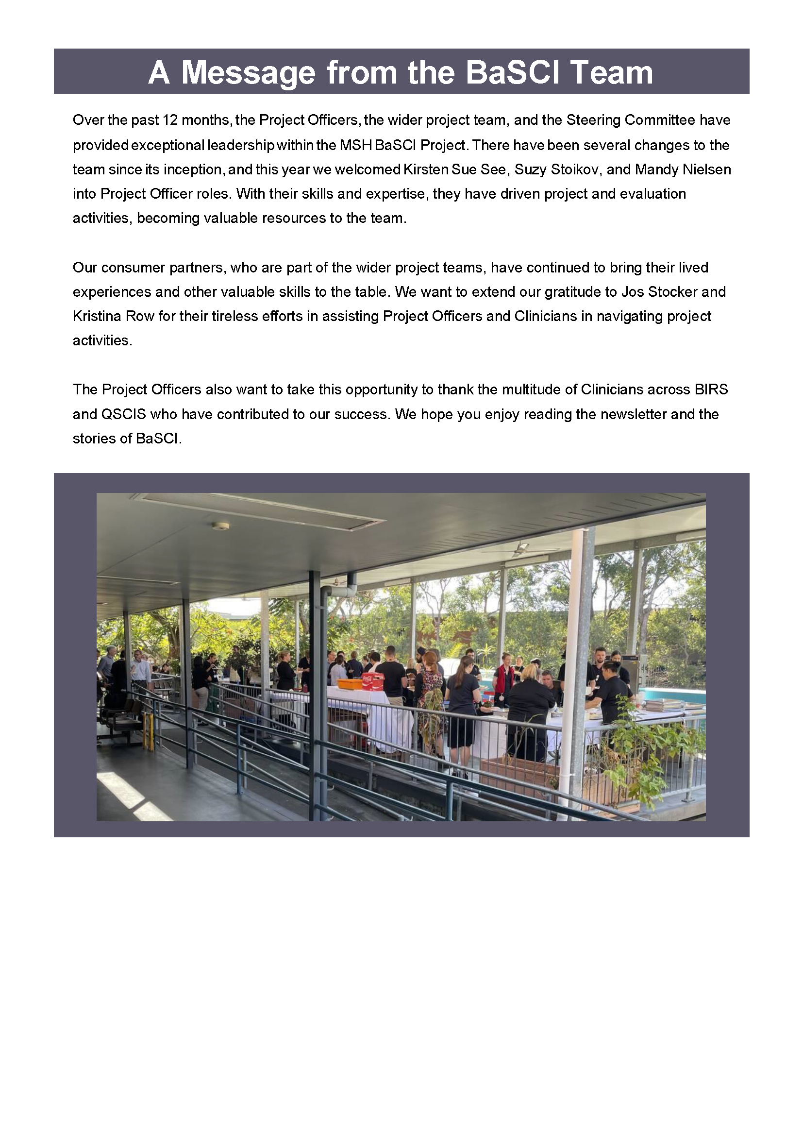 A downloaded image of the Metro South Health Brain and Spinal Cord Injury (BaSCI) Project Newsletter for the end of financial year 2023-2024 (page 2)