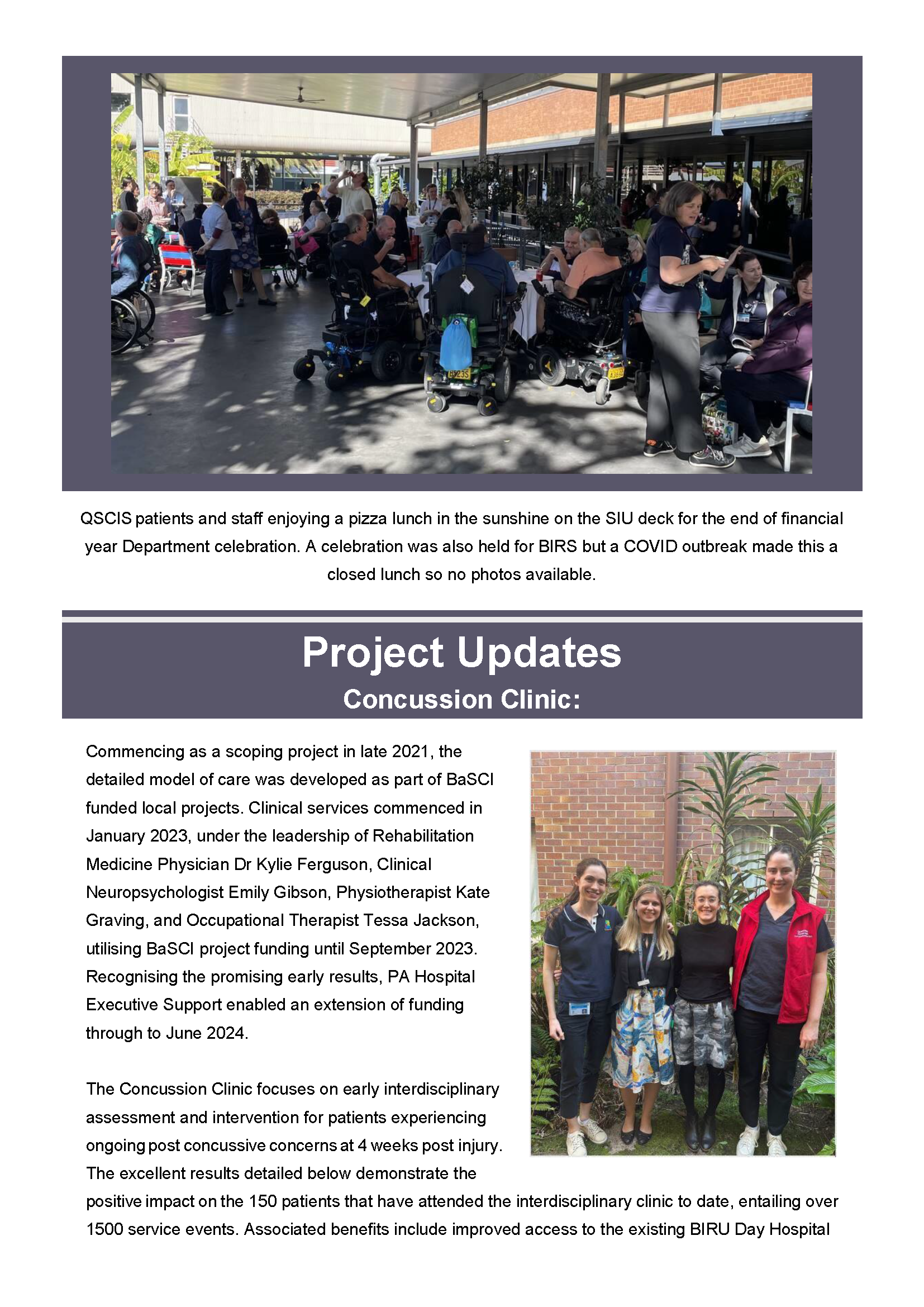 A downloaded image of the Metro South Health Brain and Spinal Cord Injury (BaSCI) Project Newsletter for the end of financial year 2023-2024 (page 3)