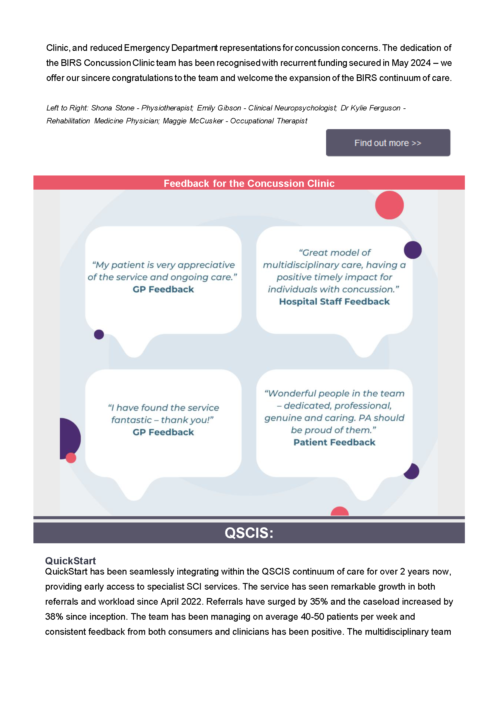 A downloaded image of the Metro South Health Brain and Spinal Cord Injury (BaSCI) Project Newsletter for the end of financial year 2023-2024 (page 4)