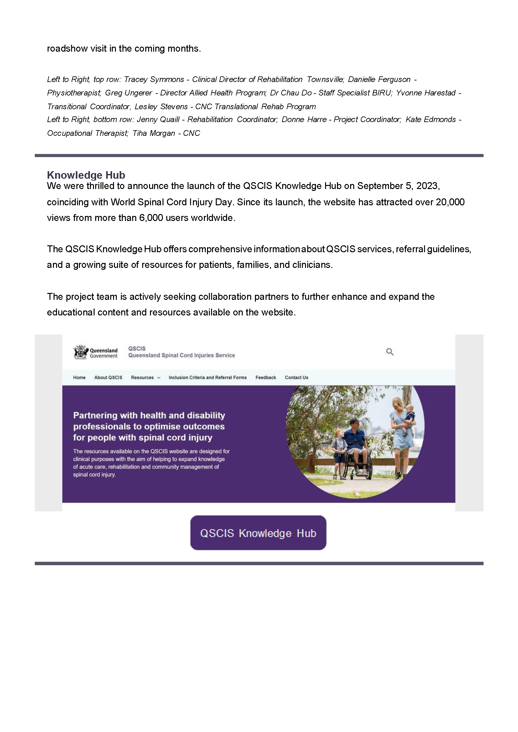 A downloaded image of the Metro South Health Brain and Spinal Cord Injury (BaSCI) Project Newsletter for the end of financial year 2023-2024 (page 7)