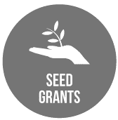 A vector image of a hand, holding a seedling plant, in grey and white.